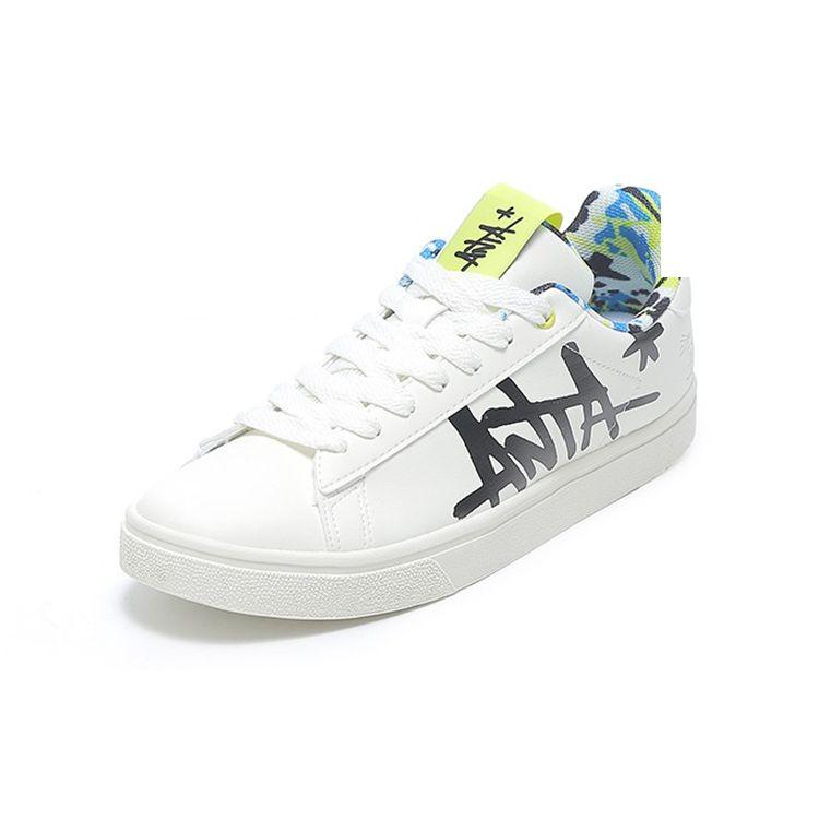 Anta Lifestyle Series Fabric Synthetic Leather Comfortable Non-Slip Wear-Resistant Low-Top Skate Shoes Men Sneakers Ivory-White 91818000-8