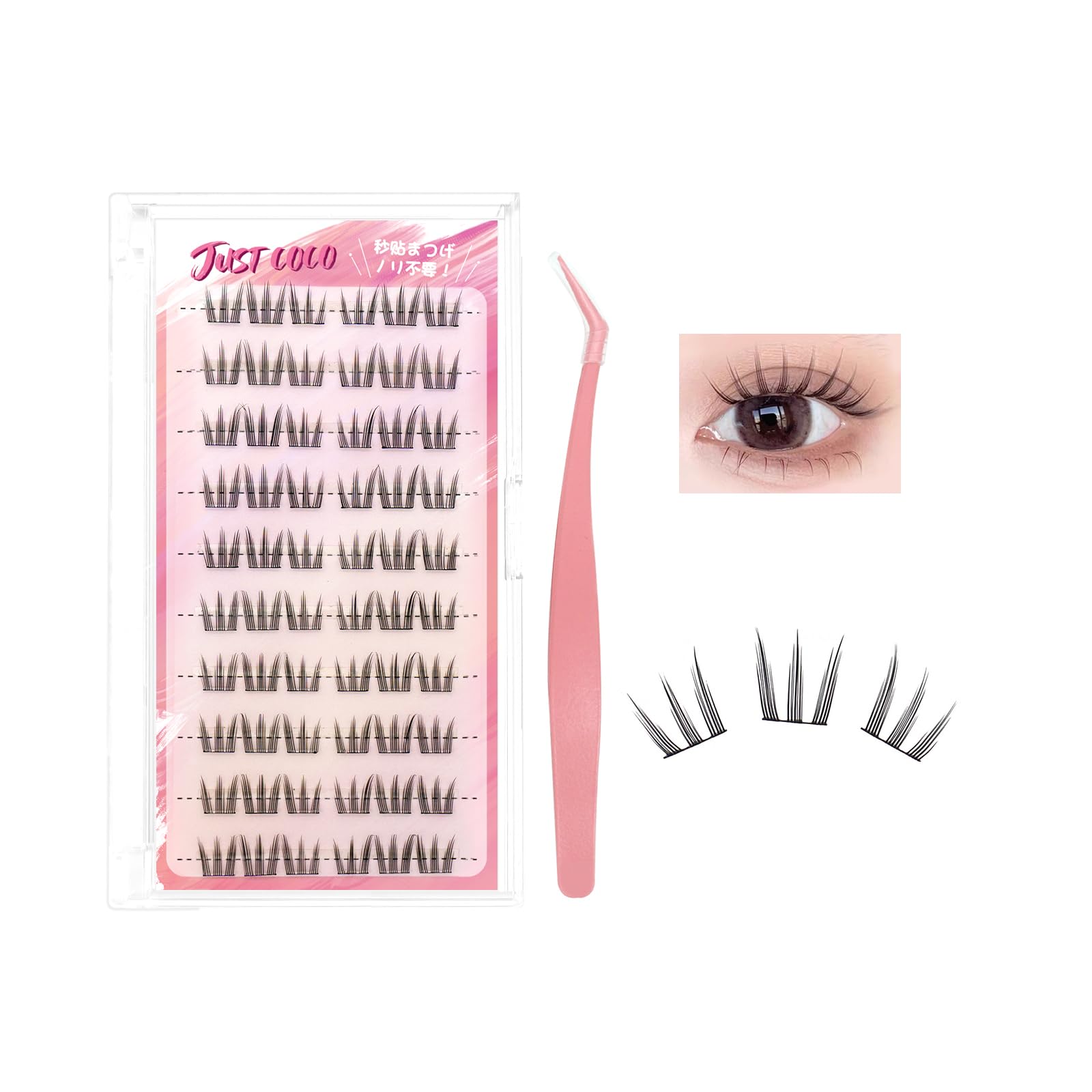 

JUSTCOCO Partial False Eyelashes - No Glue Required, Natural Clumping Look, No Adhesive Needed, Glue-Free False Eyelashes, Cute, Natural Clumping