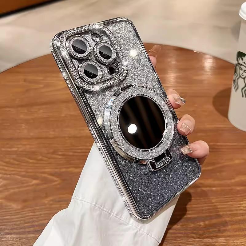 Sminkspegelhållare 16E för IPhone 16pro Mobiltelefonfodral 14 Blixtpulver Magnetisk Kantborrning Apple 15 Skyddskåpa