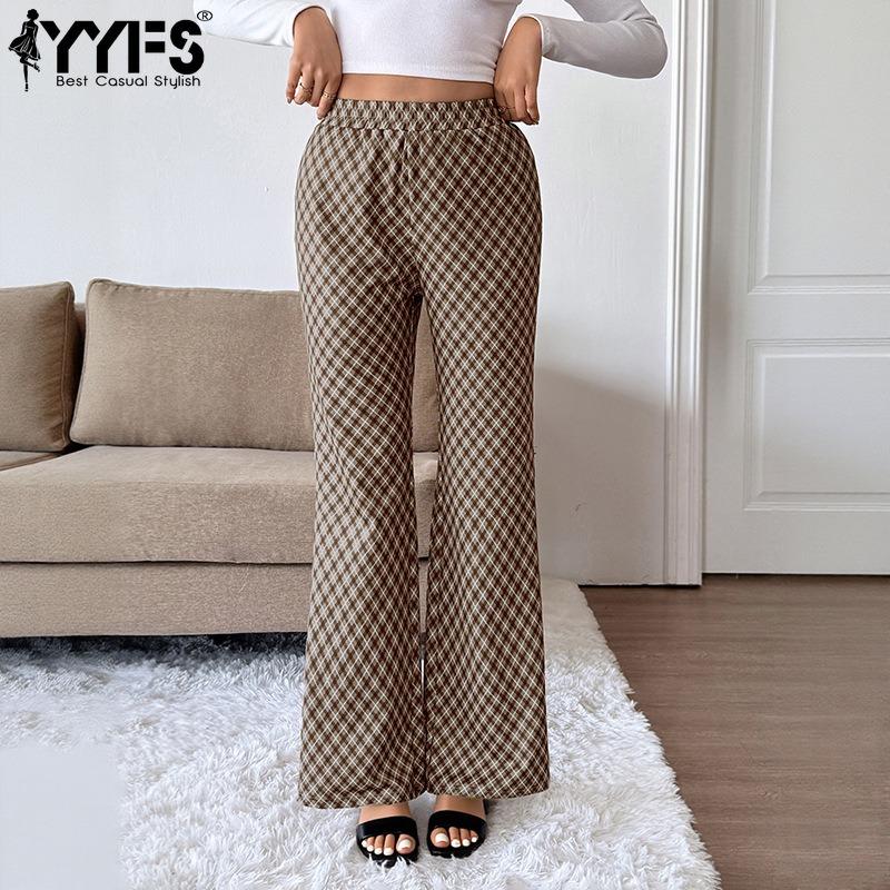 YYFS Women's Fashion Casual Plaid Print High Waist Trousers Pants & Capris