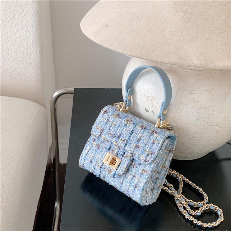 

Мини-сумка-мессенджер в клетку с логотипом, осенняя нишевая, для ношения в руке, для помады и мелочи, универсальная сумка через плечо на цепочке синий