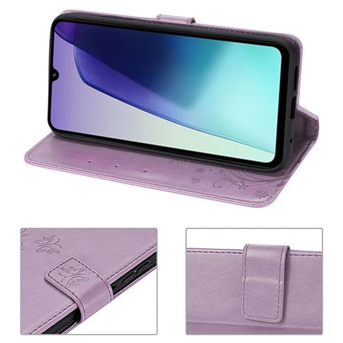 Coque pour Xiaomi Redmi 14C, Protection Rabat Cuir Synthétique Antichoc Violet Motif Papillon