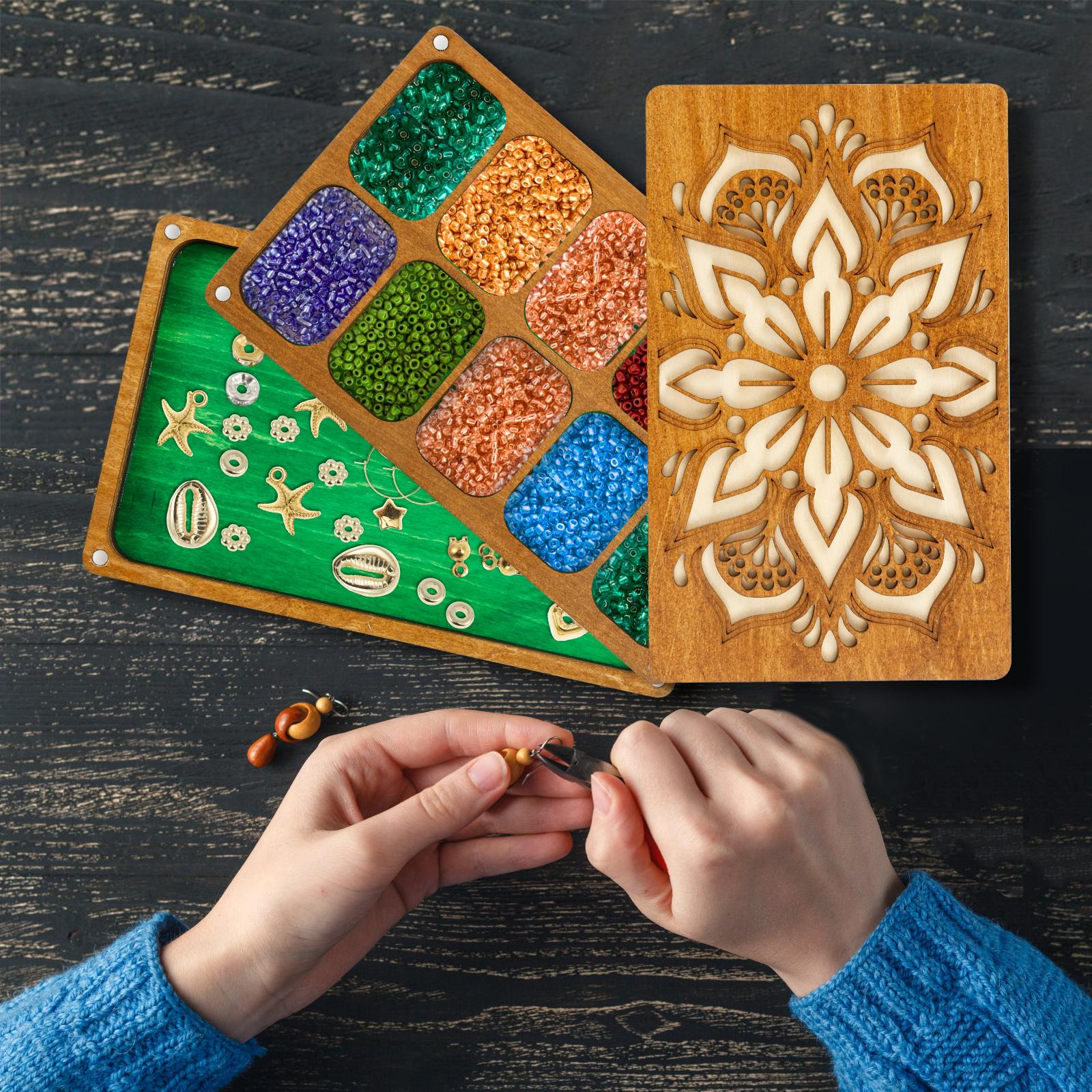 

Лоток для классификации бусин Уникальные резные узоры Магнитная крышка Многофункциональная доска для бисера для изготовления ожерелий и браслетов