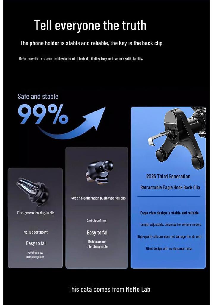 2026 Car Phone Holder with Cooling and Heat Dissipation, Air Vent Mount, Black Tech Navigation