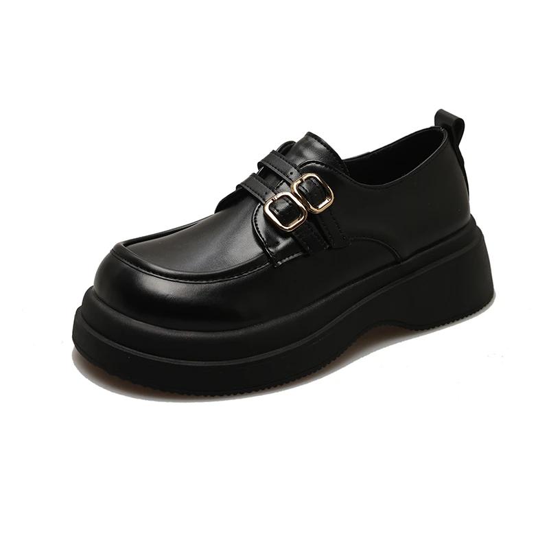 

2024 Женские Модные Туфли Мэри Джейн из ПУ кожи с круглым носком Женские Повседневные Лоферы Слипоны Женская Обувь Вулканизированная Обувь 35 чёрный