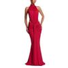 European-American Elegant Halterneck Pleated Slim Gown - Sexy Backless Long Dress