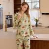 Womens Loose Cotton Gauze Pajama Set With London Landmark Print Long Sleeve Lounge Wear