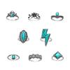 Combination Ring, Vintage Bohemian Lightning Flower Turquoise 8-Piece Set Jewelry