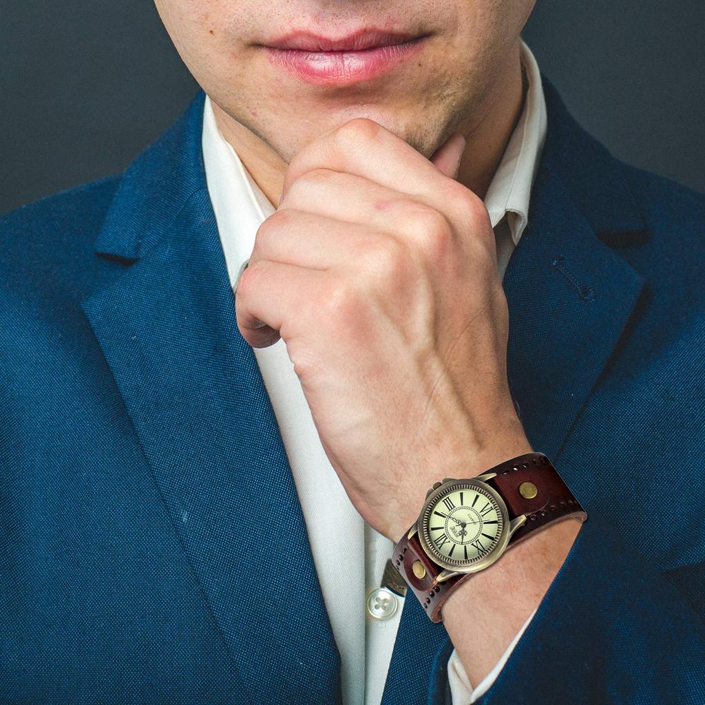 JewelryWe Wristwatch for Men and with a Retro Stylish Leather and Alloy Perfect for Birthdays and Day Brown Antique-Style Women, Unisex, Dial-Style