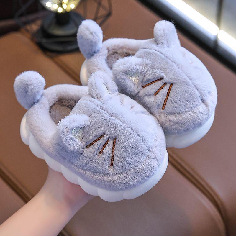 Winter Children's Home Plus Velvet Thickened Warm Non-slip Indoor and Outdoor Cartoon Cute Soft-soled Slippers