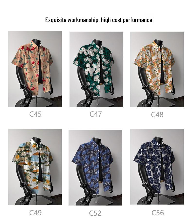 Men's Vintage Hong Kong-Style Hawaiian Floral Short-Sleeve Shirt: Trendy Summer Beachwear for Couples