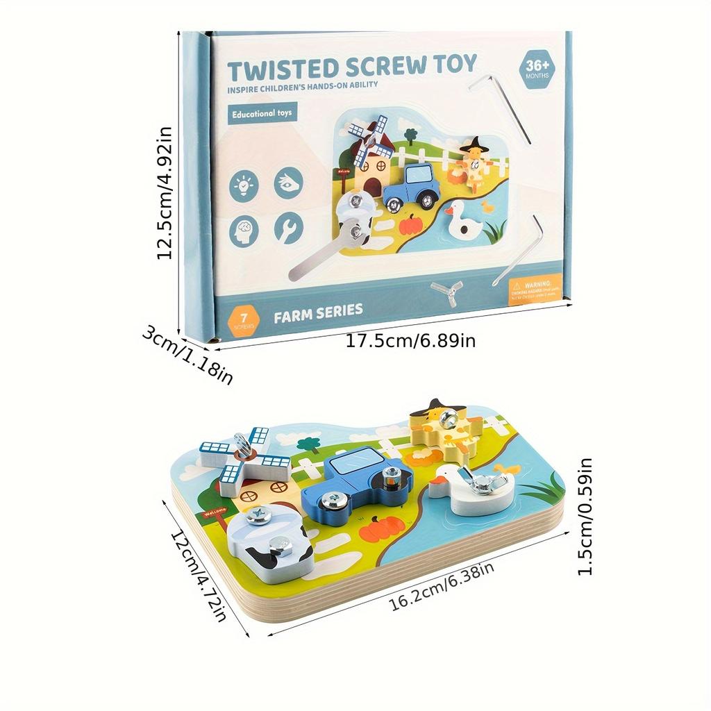 Wooden Farm Transportation Screw Toy, 3D Puzzle Metal Screw Tool, Color and Shape Recognition, Hand Eye Coordination Training,Educational Teaching Toy