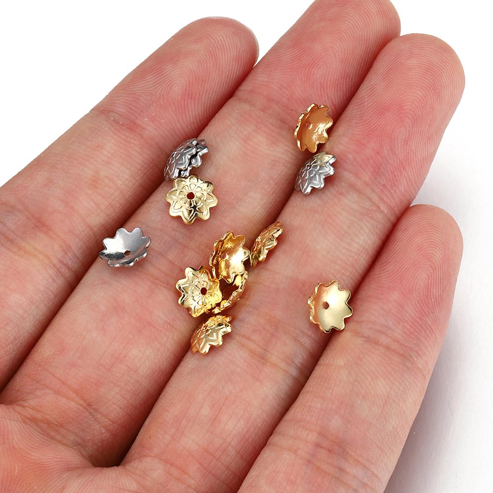 50pcs 7mm Gold Color Stainless Steel Flower Bead Caps for Jewelry Making DIY Components Accessories Beads Base Wholesale