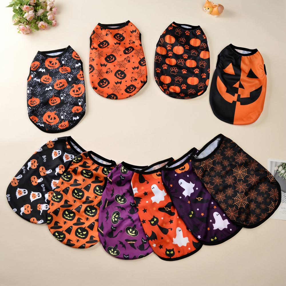 Dog Cosplay Costumes Funny Pumpkin Halloween Puppy Party Clothes Pet Transformation Sleeveless Vest For Small Medium Dogs Cats