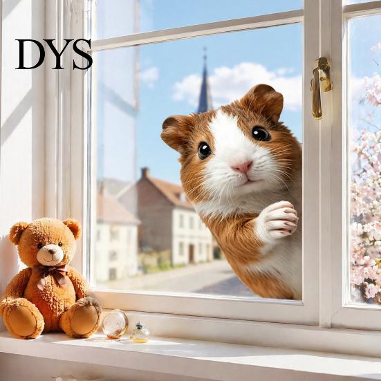 Easy to Apply Glass Stickers Cute Peeking Animal Static Window Clings, Cartoon Cat Dog Wall Stickers, Waterproof Holiday Party Decorations Removable
