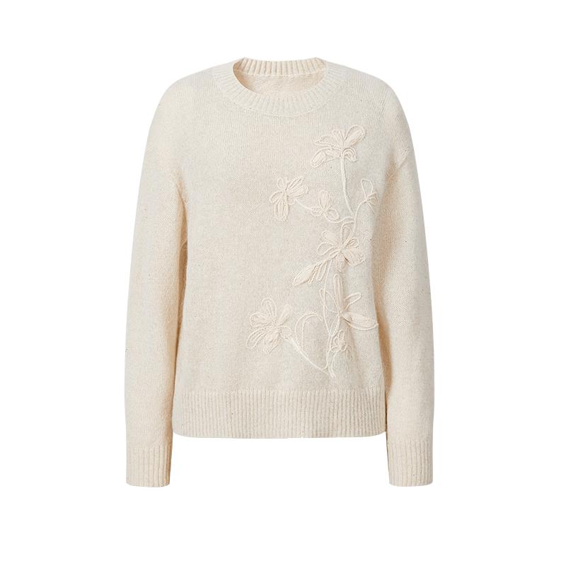 JIUZI·ANNACO Women's Elegant Magnolia Embroidered Knit Sweater