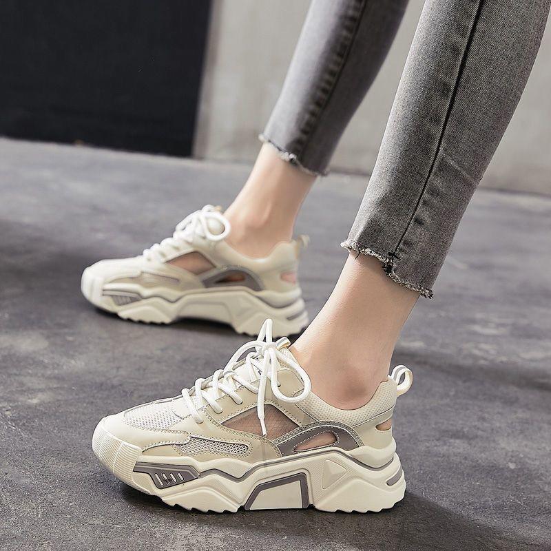Fashion Sports and leisure shoes 2025 summer thin hollow breathable dad shoes toe cap sandals thick soled mesh women's shoes