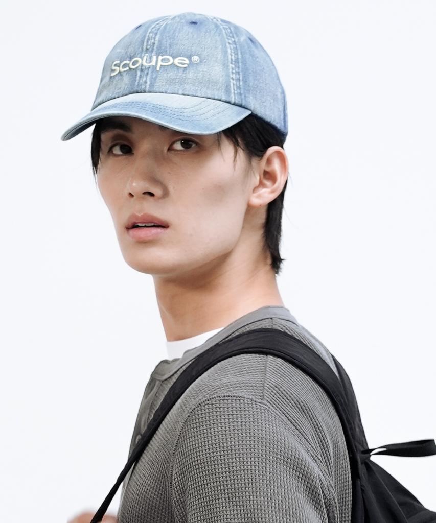 SCOUPE Logo Vintage Denim Ball Cap_Light Blue