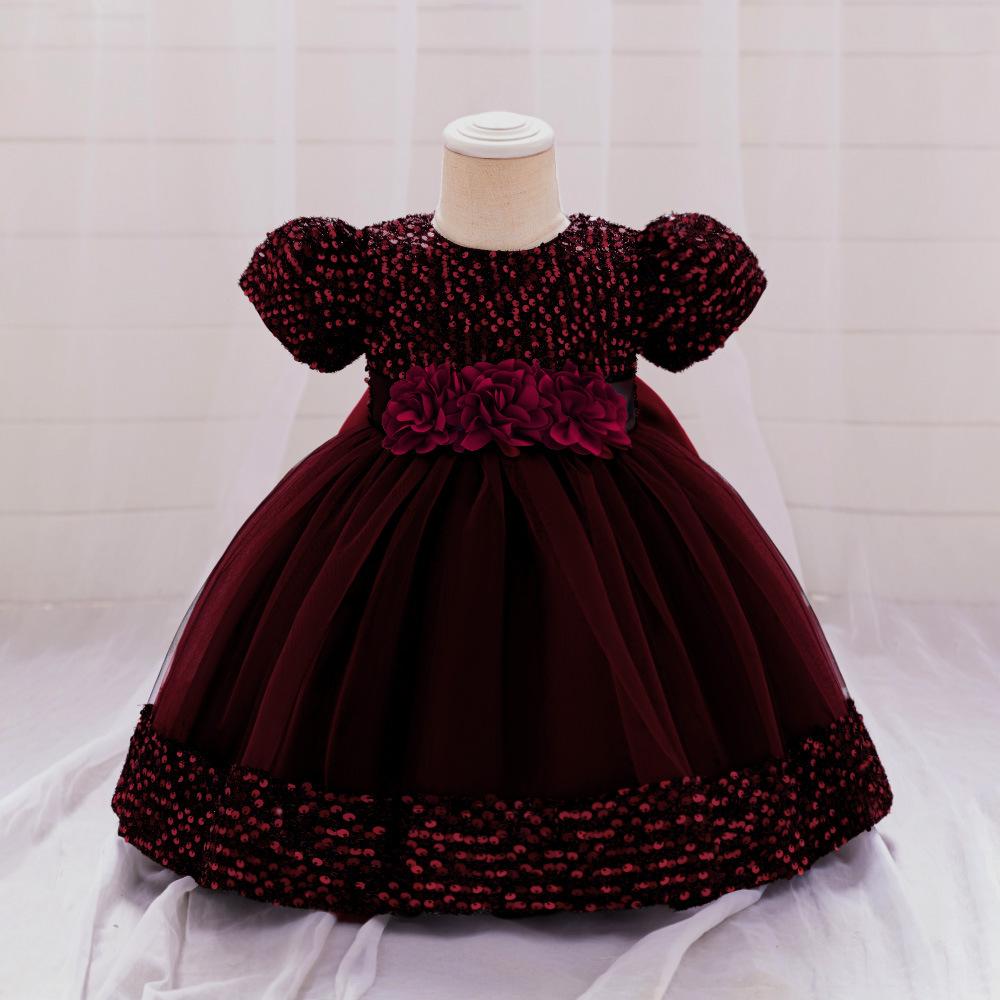 Kids Sequin Birthday Dress Summer Wedding Flower Girls Dress Toddler Baptism 1st Birthday Dress Baby Girl Clothes Princess Wedding Party Kids Costume