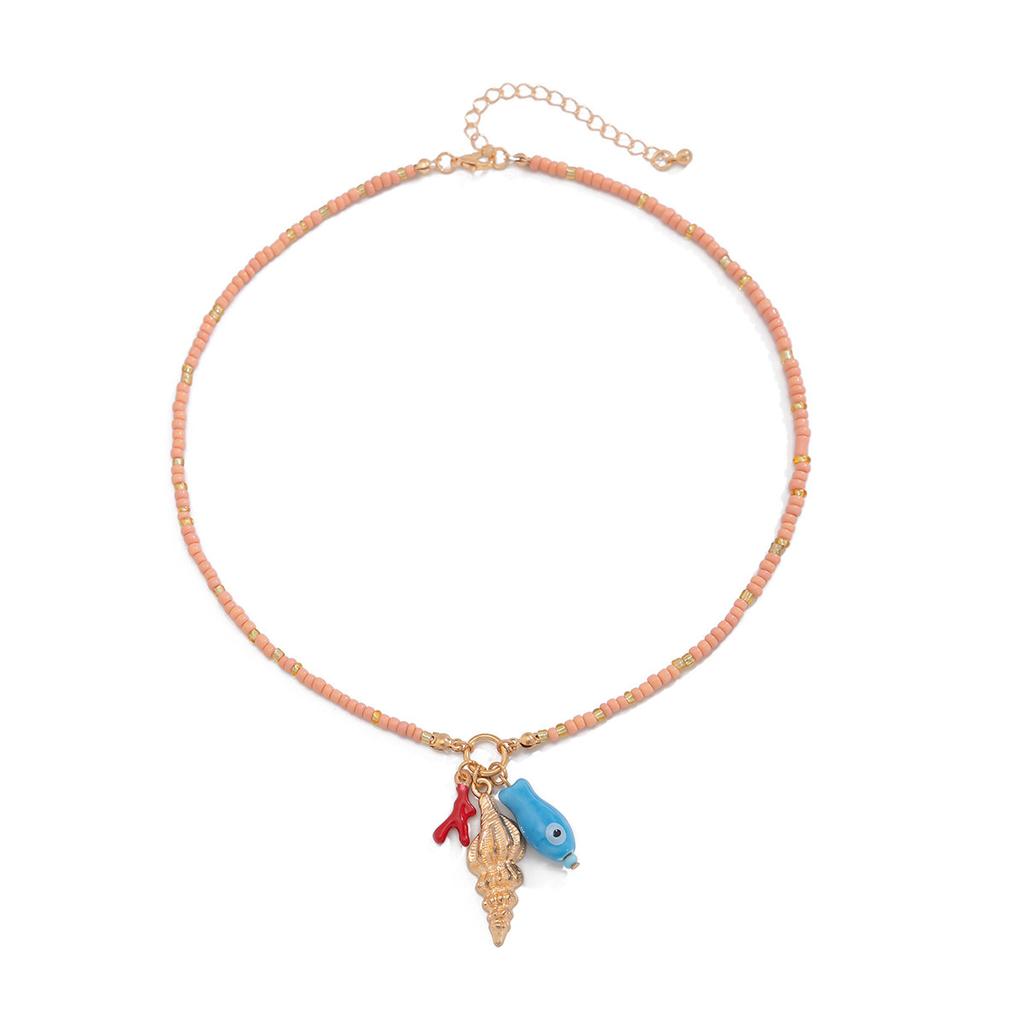 Ocean Wind Wind Conch Small Fish Rice Bead Necklace, Creative Bergamot Eye Pendant Collarbone Chain Female