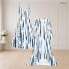 Women Plus Size Blue White Printed Two Piece Set Spaghetti Strap V Neck Flared Dress Long Sleeve Open Front Cardigan