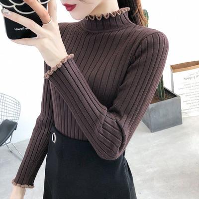 Jarní podzimní móda Slim Bottom Dámský Svetr Candy Barvy Košile Volánkové Topy