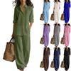 Moda Sexy Donna Primavera Estate Retro Cintura Elastica Lino Completo Moda Donna Colore Casual Set Due Pezzi