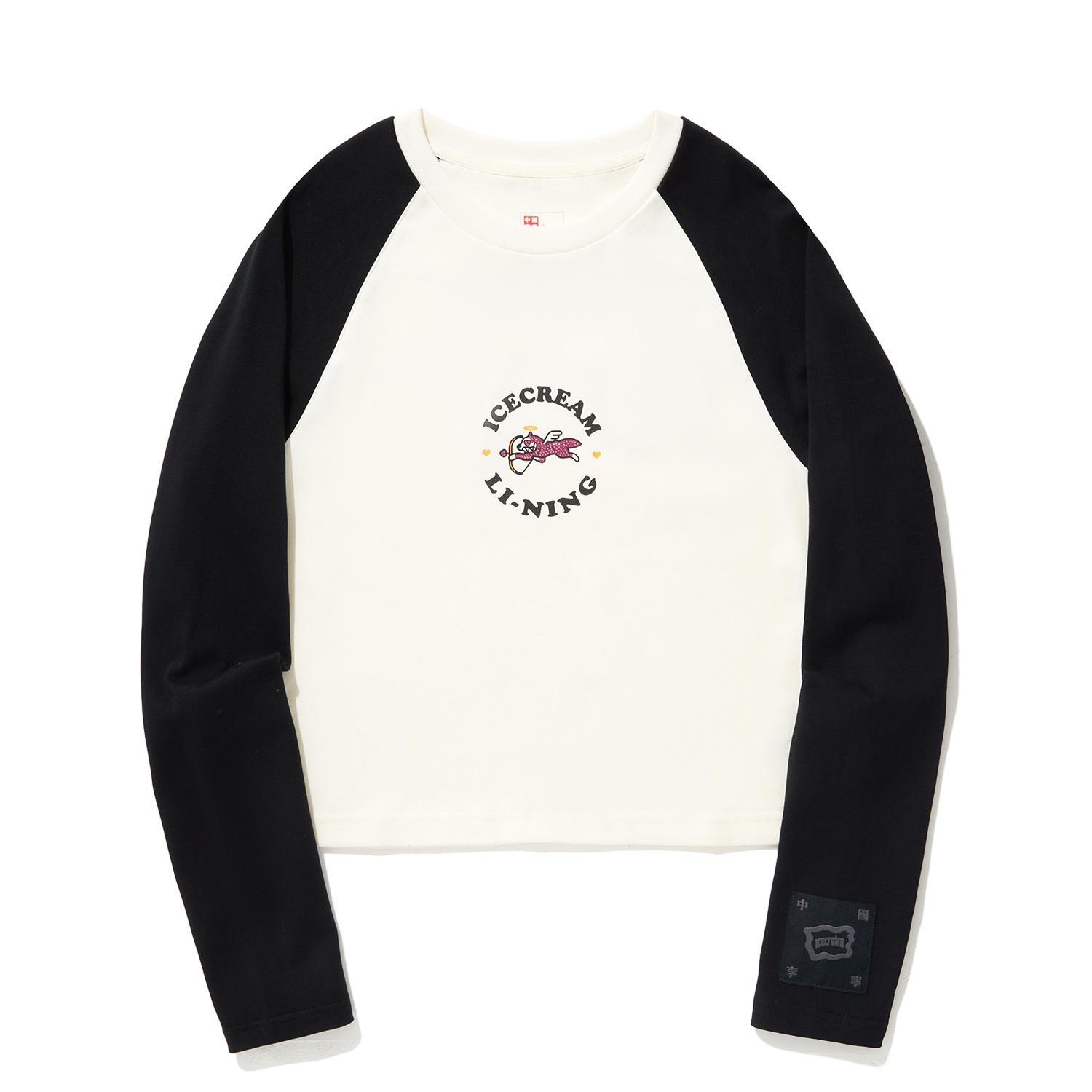 

Li Ning X Icecream Collaboration Heartbreaker Series Letter Logo Round Neck Casual Sports Long Sleeve Sweatshirt Women sweatshirt AHSU736-1 M