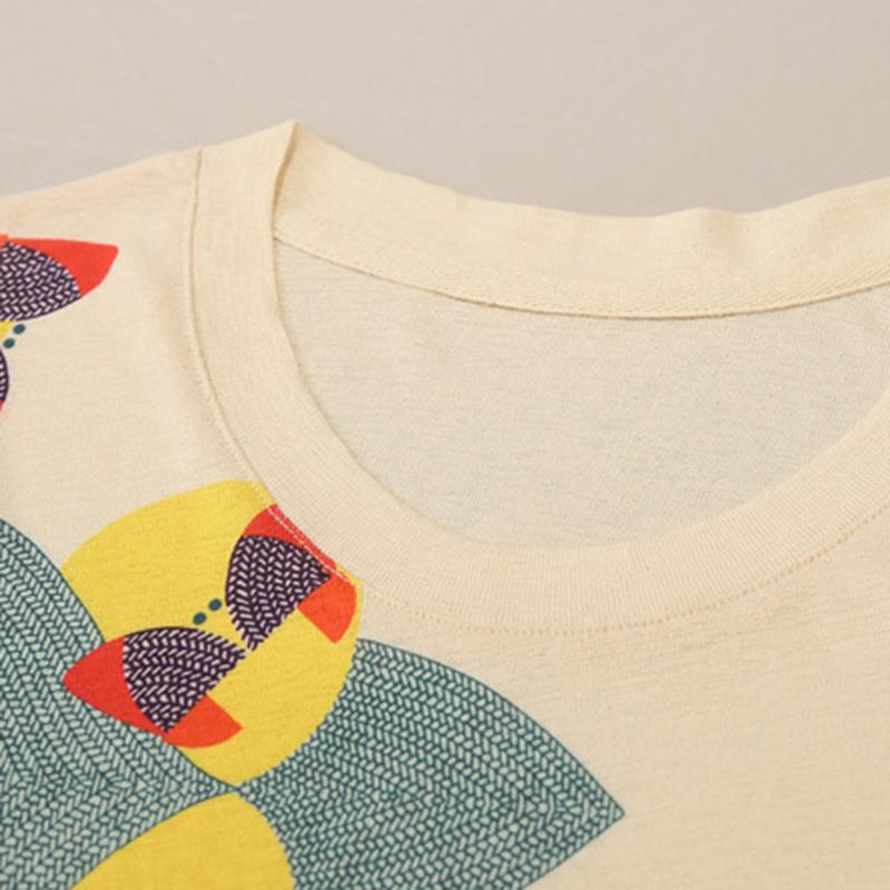 Qooth Women S-3XL Size Short Sleeved Printed Animal Shirt Temperament Fashion Slim Round Neck Pullovers Top QT2190