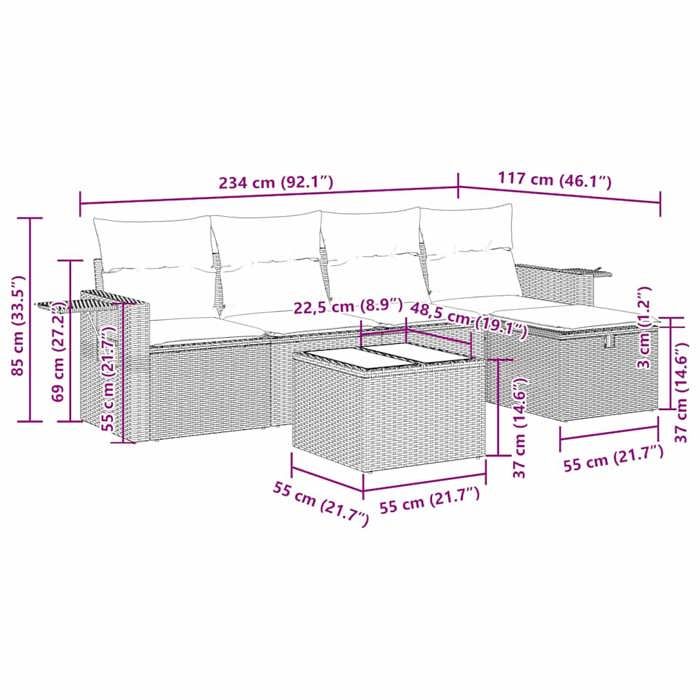 VidaXL Garden Lounge Set with Cushions 6 Pcs Brown Wicker 3325479