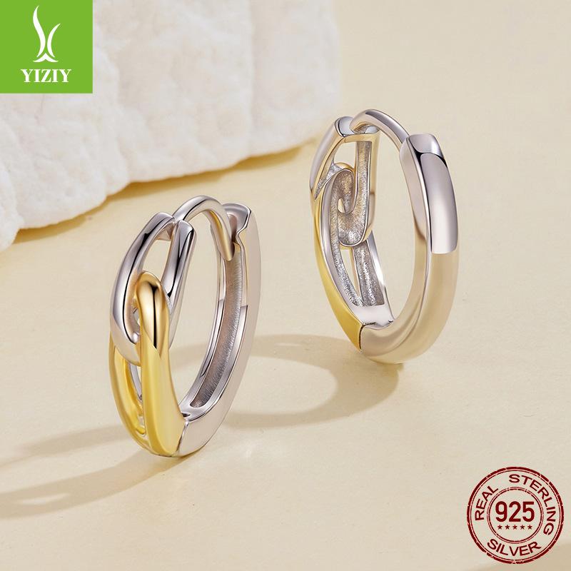 Exquisite Color Separation Electroplated S925 Sterling Silver Earrings Simple Geometric Metal Texture Earrings Earrings Earrings