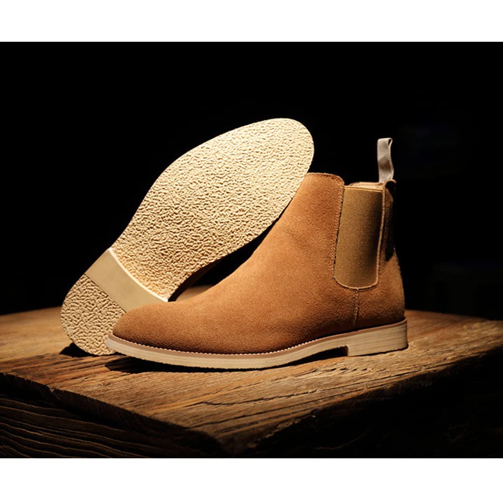 Placck Herren Chelsea Boots aus echtem Leder, Kleid Wildleder, Seiteneinsatz, Casual, Englischer Stil, Übergröße, Gelb, 27.5cm