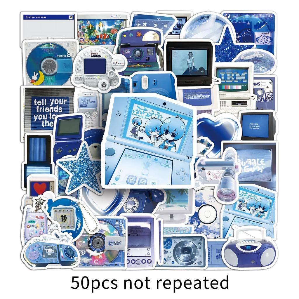 50 Blue Y2K Digital Graffiti Stickers Ins Style Retro Creative Decorative Mobile Phone Case Tablet Notebook Stickers