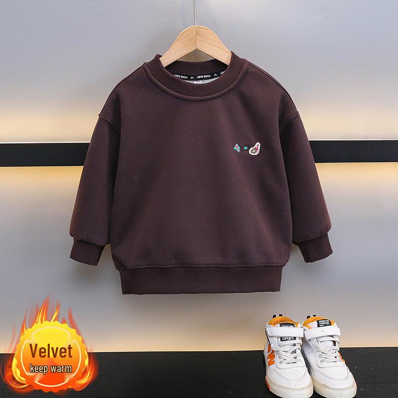 

Осень 2025 Пуловер с капюшоном на флисовой подкладке для мальчиков - Зимняя толстовка в корейском стиле 140cm фиолетовый/кофейный