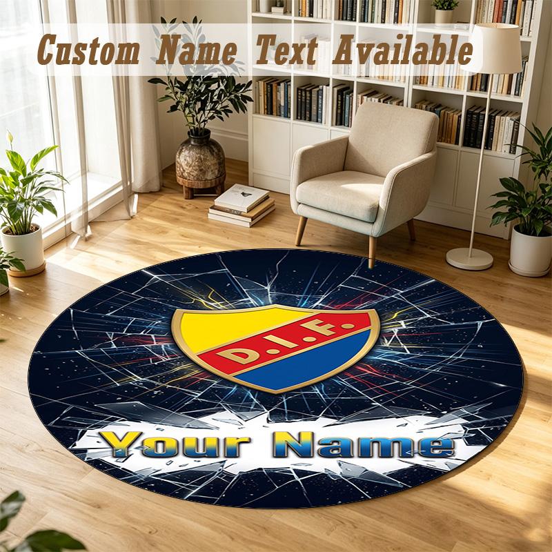Round Rug Custom NameDjurgårdens IF Pattern Non Slip Carpet Home Floor Decor