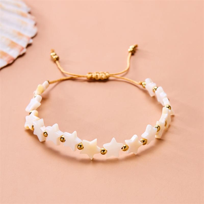 

Fashion Cute Shell Heart-shaped Five-pointed Star Wax Rope Beaded Bracelet for Women Bohemia Sunmer Beach Jewelry Accessory Gift