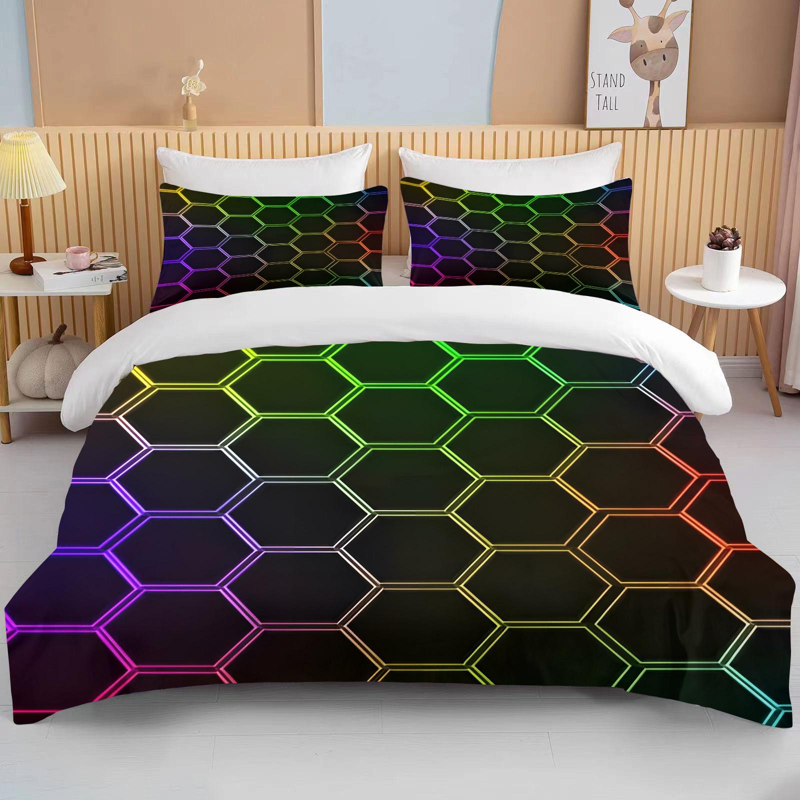 

3D Geometric Hexagonal Rhombus Print Bedding Set Duvet Cover 1 Duvet Cover 2 Pillowcases Adult and Kids Bedding Set Luxury Gifts EU Twin 135X200cm&set