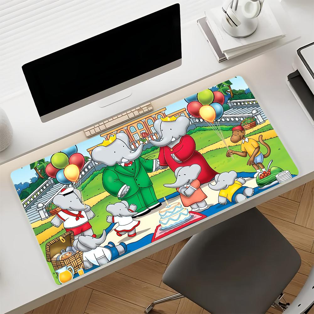 Cartoon Babar the Elephant Mouse Pad Nonslip Rubber Computer Mat Gamer Balance Decoracion Deskmat Laptop Office Large