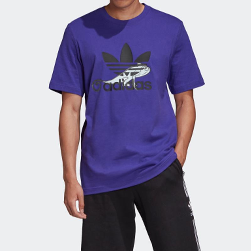 Adidas Originals Trefoil Sports Short Sleeve T-Shirt Men Tops Purple FM3696