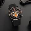 [BUREI] Men's Chronograph Analog Waterproof Quartz Watch with Black Urethane Belt, Date, Gold, Men's Selection, Gift