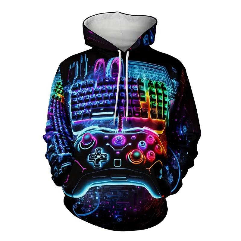 Gamepad Print Hoodies For Men Graphic Hoodie With Kangaroo Pocket Comfy Hooded Pullover Mens Clothing For Autumn Winter