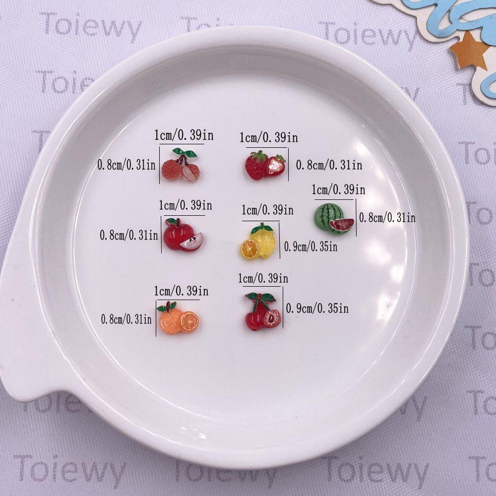 50pcs Resin Colorful Litchi Watermelon Cherry Lemon Strawberry Fruit Nail Art Flat Back Rhinestone Scrapbook DIY Jewelry Crafts