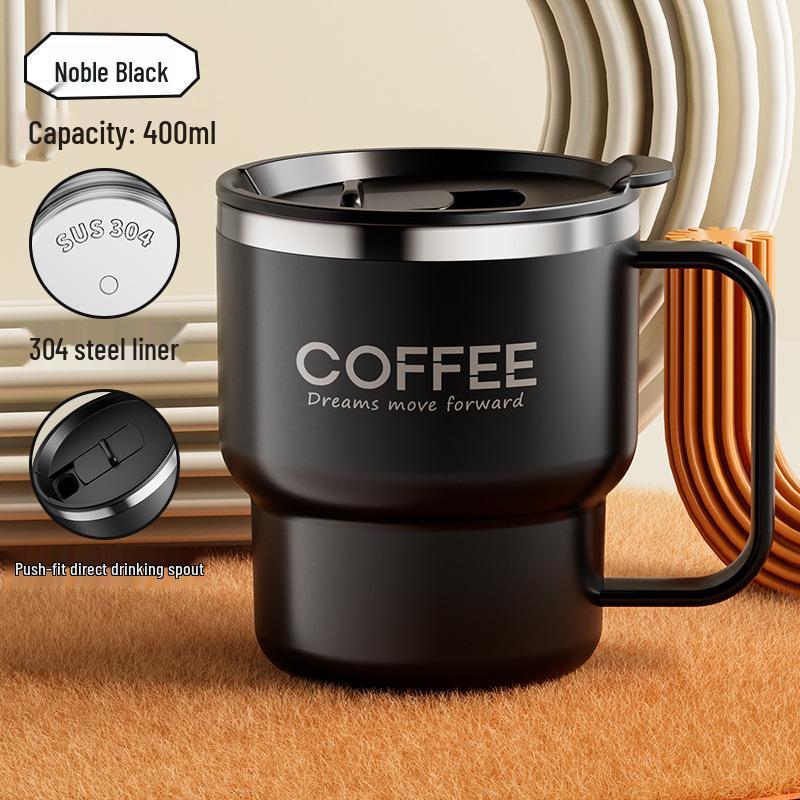 304 Stainless Steel Double-Drink Anti-Slip Coffee Mug with Lid for Portable Office, Camping, and Household Use