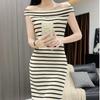 Women's Fashion Summer Spring Stripe Print Sleeveless One Shoulder Slim Casual Dresses