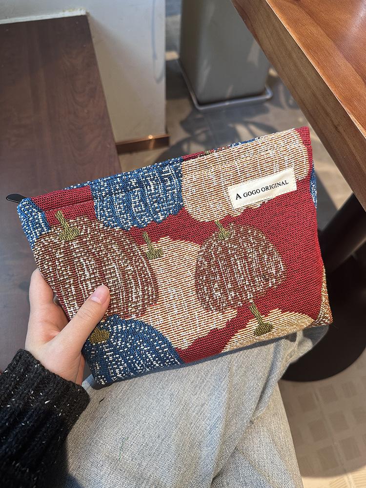 Color Blocking Canvas Makeup Bag Versatile Skincare Organizer Portable Toiletry Bag Inner Bag for Tote Travel Organizer bags красный