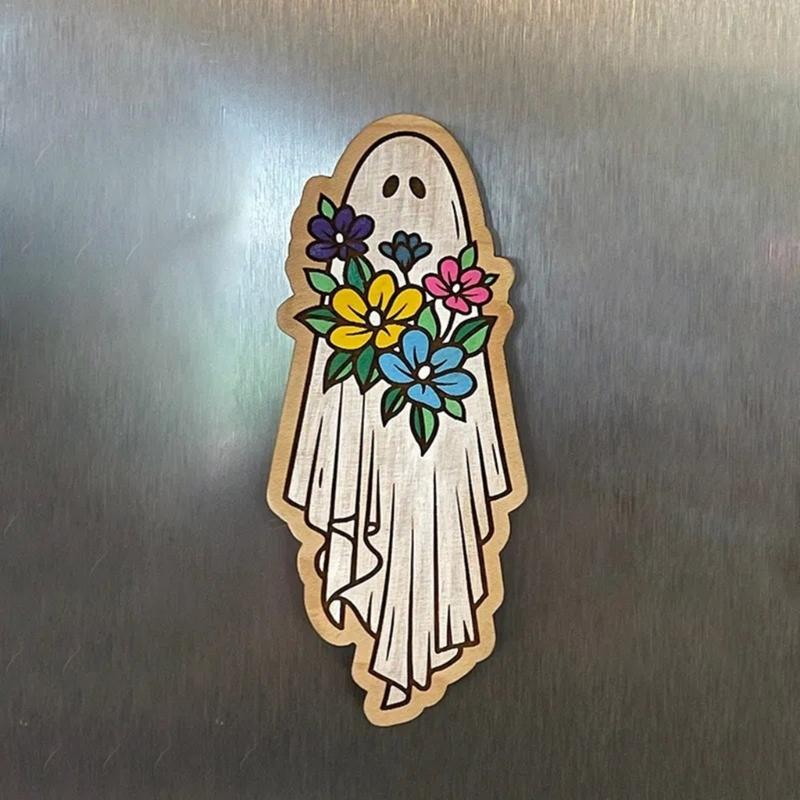 Set Of 7 Vintage Cartoon Wood Ghostly Refrigerator Magnets Halloween Kitchen Accessories for Festivals Party Ornaments