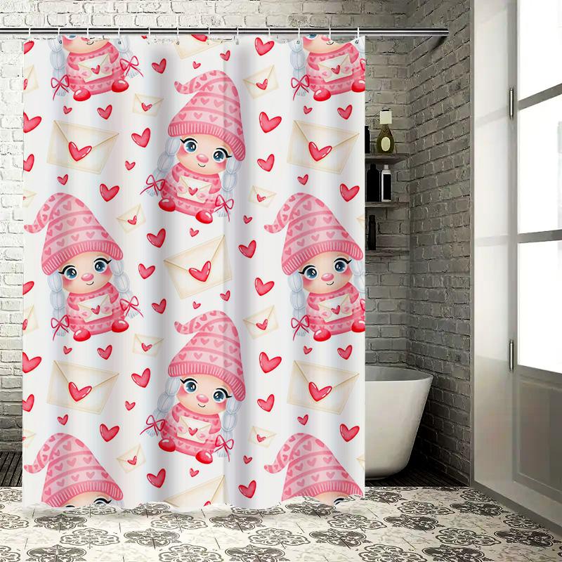 Love Letter Print Shower Curtain Cute Cartoon Design For Bathroom Decor Pink White Colorful Fabric Waterproof 3D Printing Shower