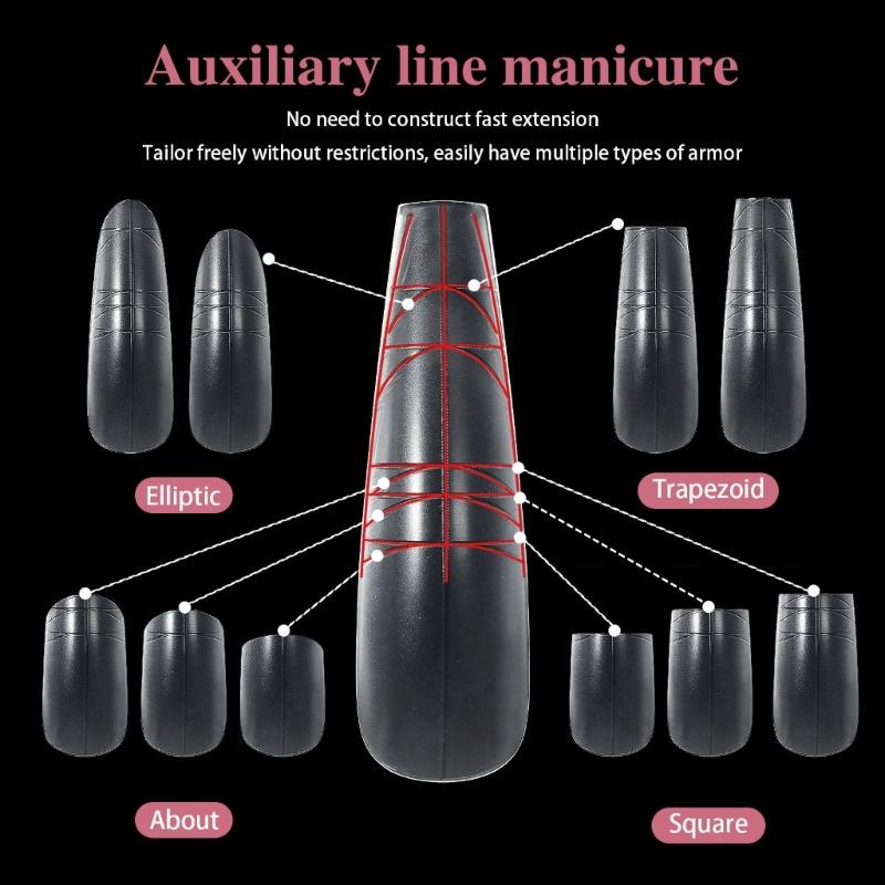 Clear Nail Extensions for Women Professional Long Transparent Acrylic Tips with Measuring Scale Full Cover False Nail