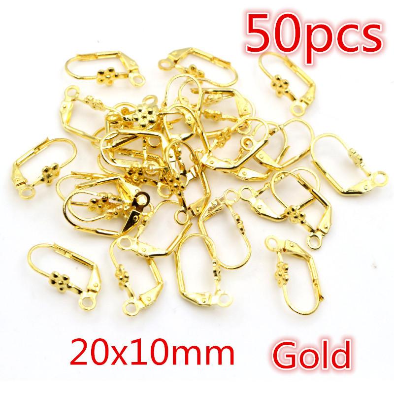 30-50pcs Fashion Bronze Rhodium Gold Silver Plated French Earring Hooks Wire Settings DIY Jewelry Making Findings Accessories