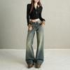 2025 Autumn/Winter Women's Sleek Low-Waist American Loose Straight-Leg Floor-Length Wide-Leg Jeans